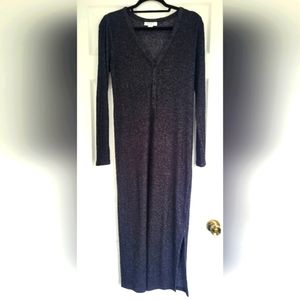 Motherhood Maternity Long Sleeve Ribbed Maternity Midi Dress V-Neck Small Gray